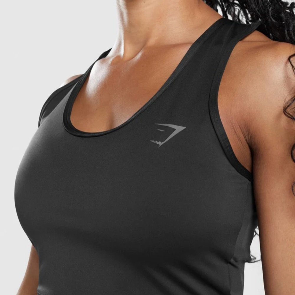 Gymshark Womens Power Open Back Cropped Tank | XS | Black NEW!!